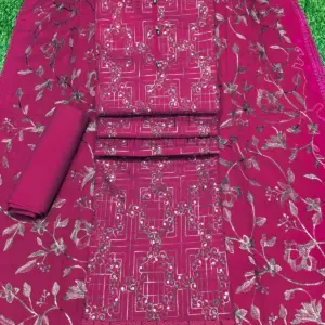 লাকনো কাজের থ্রি পিস – ডিপ ড্রাগন কালার