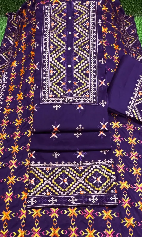 জামদানি - স্টাইল - ৩ -ডিপ পার্পেল কালার