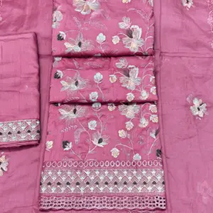লতা পাতা সুতার কাজ করা- পিয়াজ কালার