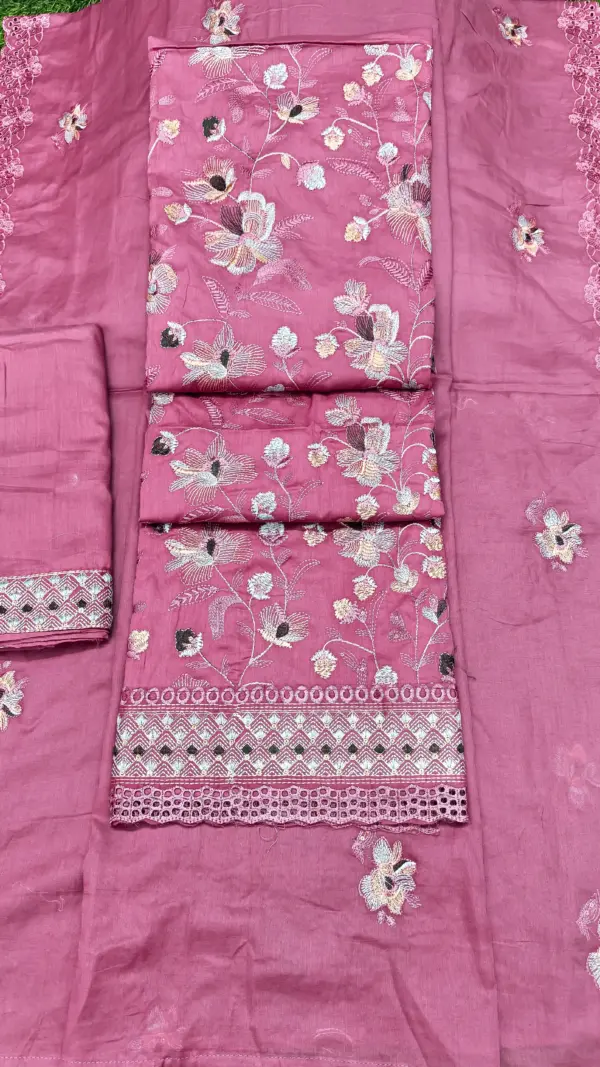লতা পাতা সুতার কাজ করা- পিয়াজ কালার