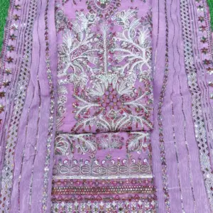 কারচুপি গলা-  লেবেন্ডা কালার