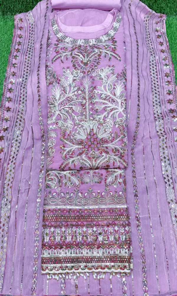 কারচুপি গলা-  লেবেন্ডা কালার