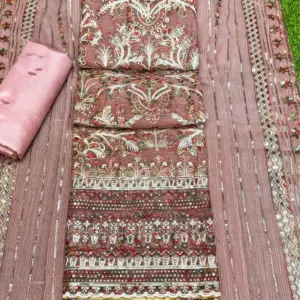 কারচুপি গলা-   বিস্কেট কালার