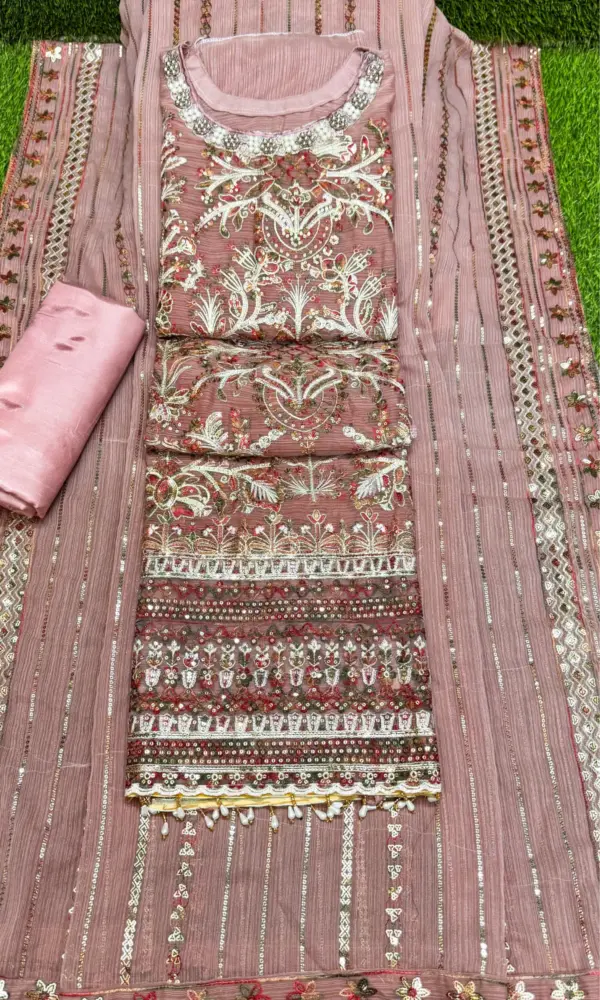 কারচুপি গলা-   বিস্কেট কালার