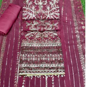 কারচুপি গলা-  ডিপ মেজেন্ডা কালার