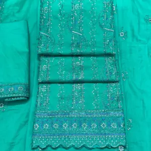 সুতি লম্বা স্টাইপ কাজ করা পেষ্ট কালার