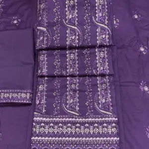 সুতি লম্বা স্টাইপ কাজ করা  ডিপ পার্পেল কালার