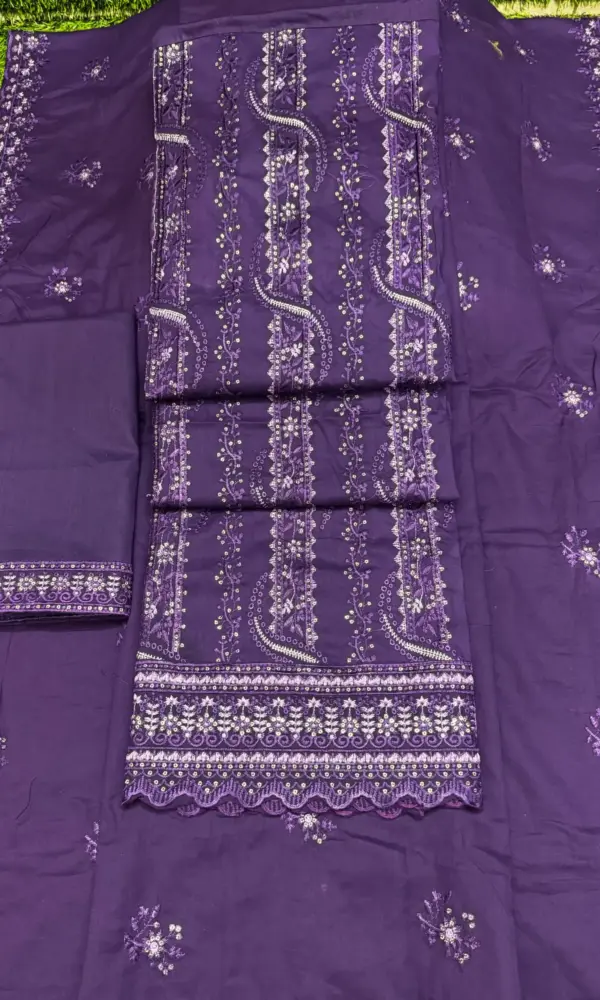 সুতি লম্বা স্টাইপ কাজ করা  ডিপ পার্পেল কালার