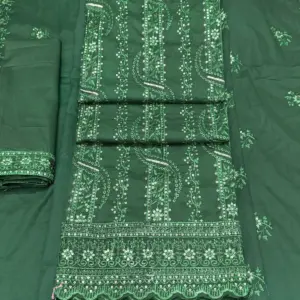 সুতি লম্বা স্টাইপ কাজ করা  গ্রীন কালার