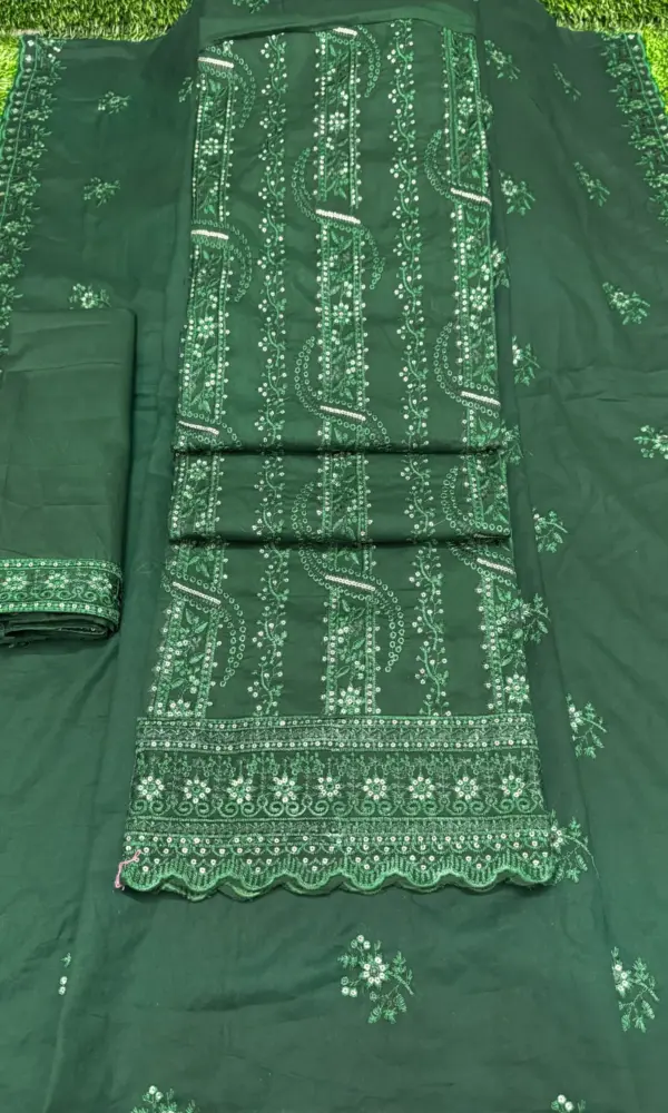 সুতি লম্বা স্টাইপ কাজ করা  গ্রীন কালার