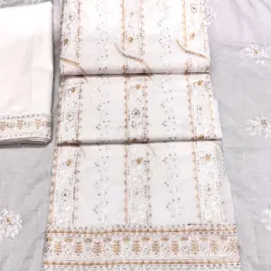 সুতি লম্বা স্টাইপ কাজ করা সাদা  কালার