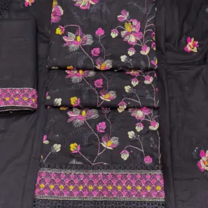 লতা পাতা সুতার কাজ করা - কালো কালার