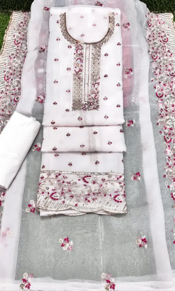 বারি কাজের ওড়না,,, সাদা কালার