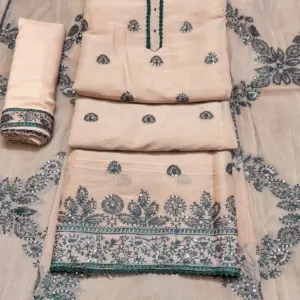 D- 00146 - বিস্কেট কালার  ✅ { সি-গ্রীন কালার সুতার কাজ }