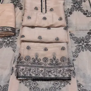 D- 00146 - বিস্কেট কালার  ✅ { কালো- কালার সুতার কাজ }